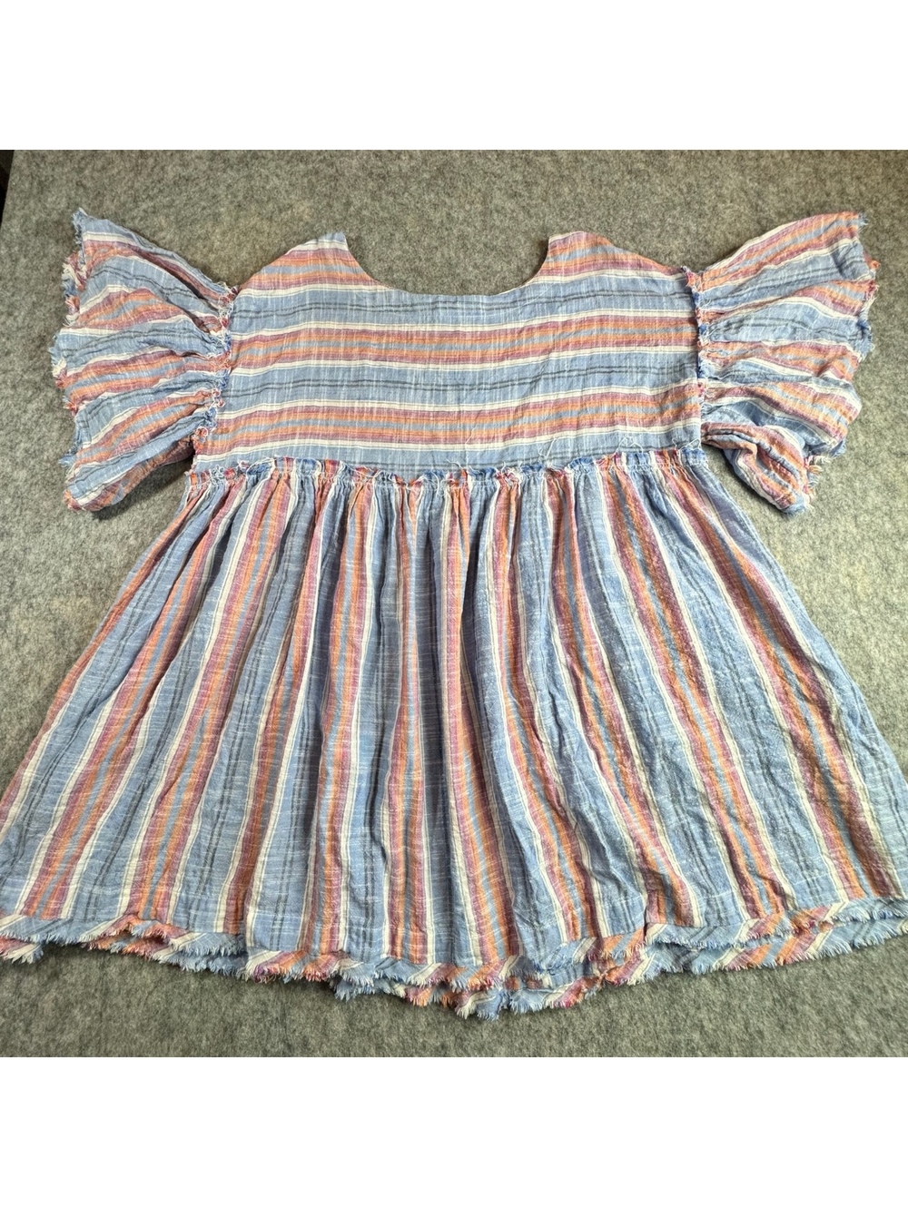 Free People Stripe 100% Cotton Puff Sleeve Dress Cottagecore IndieSleaze L